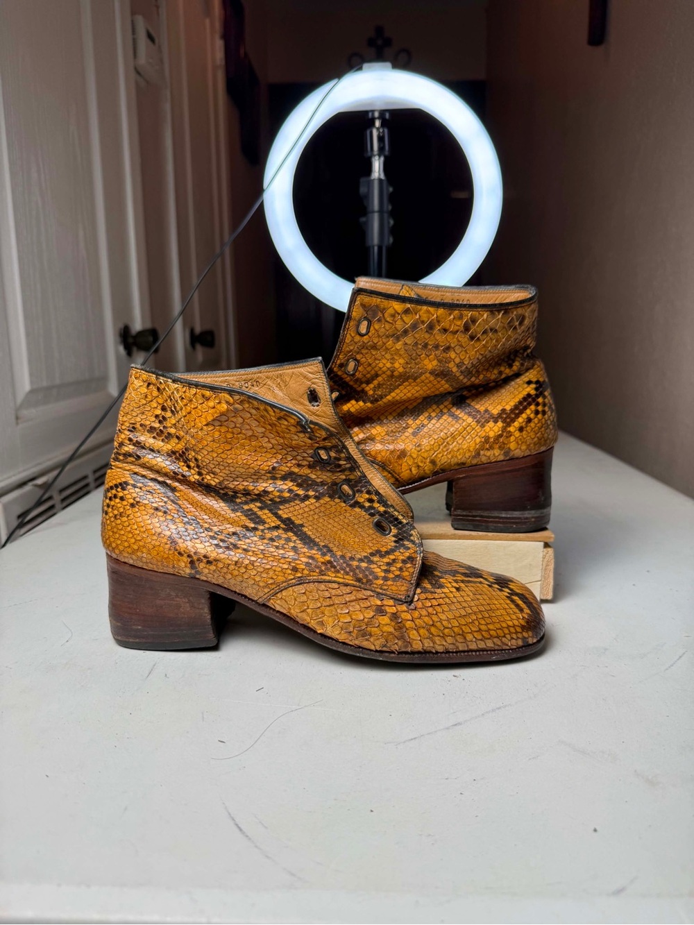 Handmade Python Skin Leather Ankle Boots for Men - Exotic Snakeskin Sz 10 D